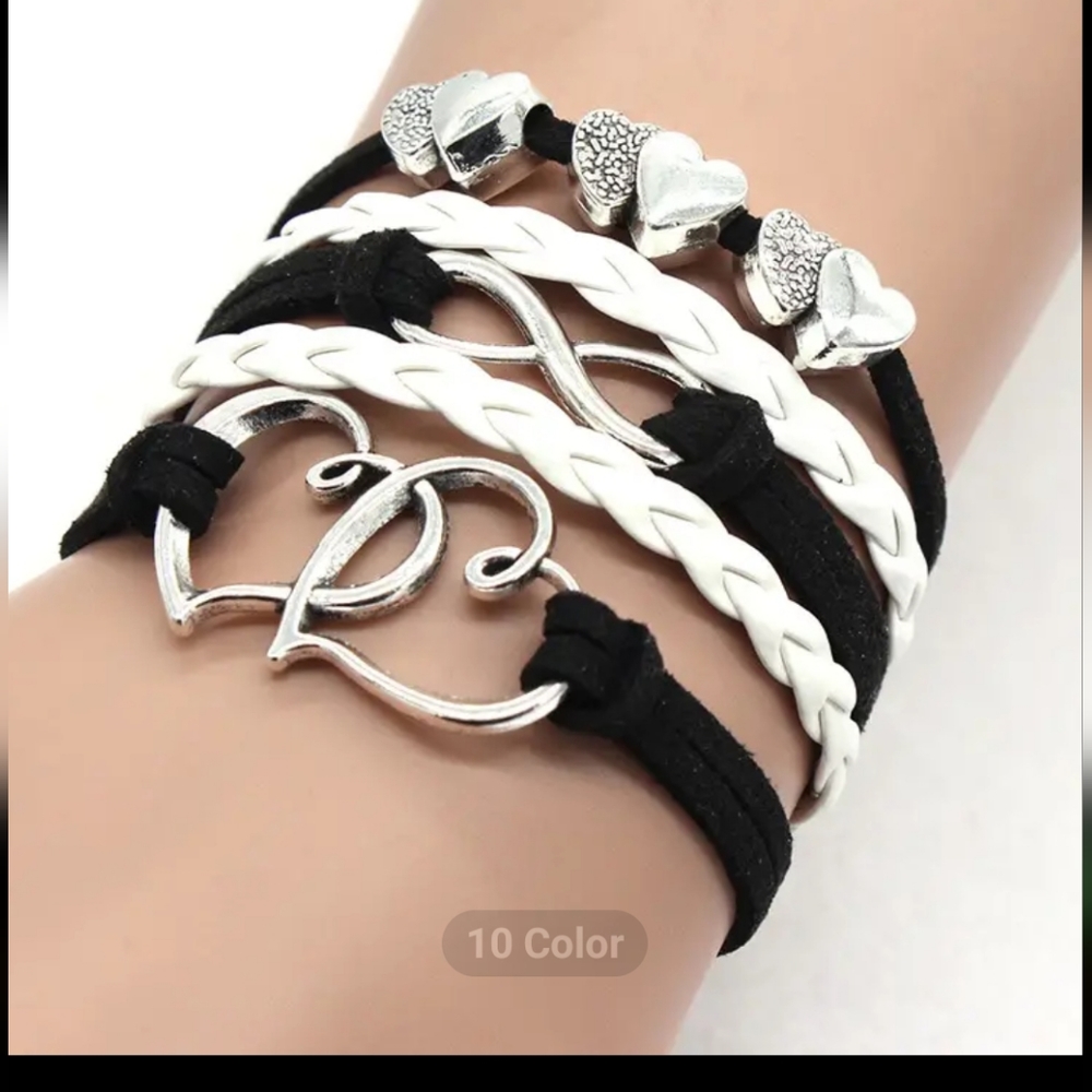 Double Heart Silver Plated Boho Rope Bracelet #